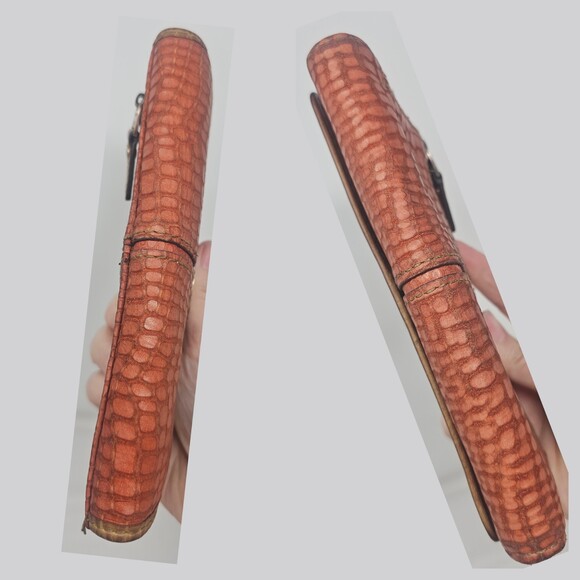 Fossil Trifold Wallet Coral Tan Snake Embossed Leather Card Organizer - Picture 6 of 10